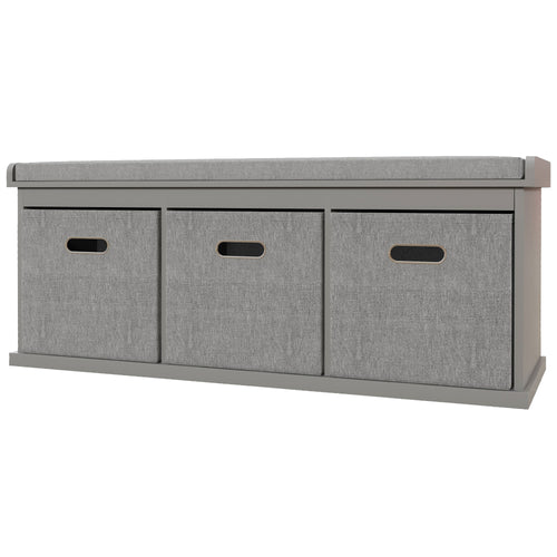 Shoe Storage Bench with Seat, Entryway Bench Seat with Cushion, 3 Fabric Drawers for Hallway, Grey