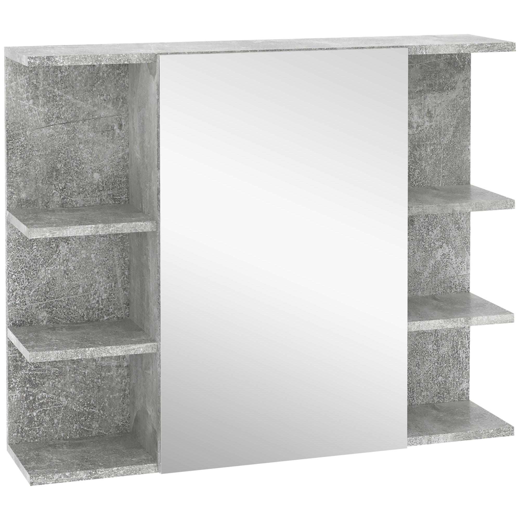 Medicine Cabinet with Mirror, Cement-Like Contemporary Bathroom Wall Cabinet with 6 Open Shelves, Grey Mirror Medicine Cabinets Grey at Gallery Canada
