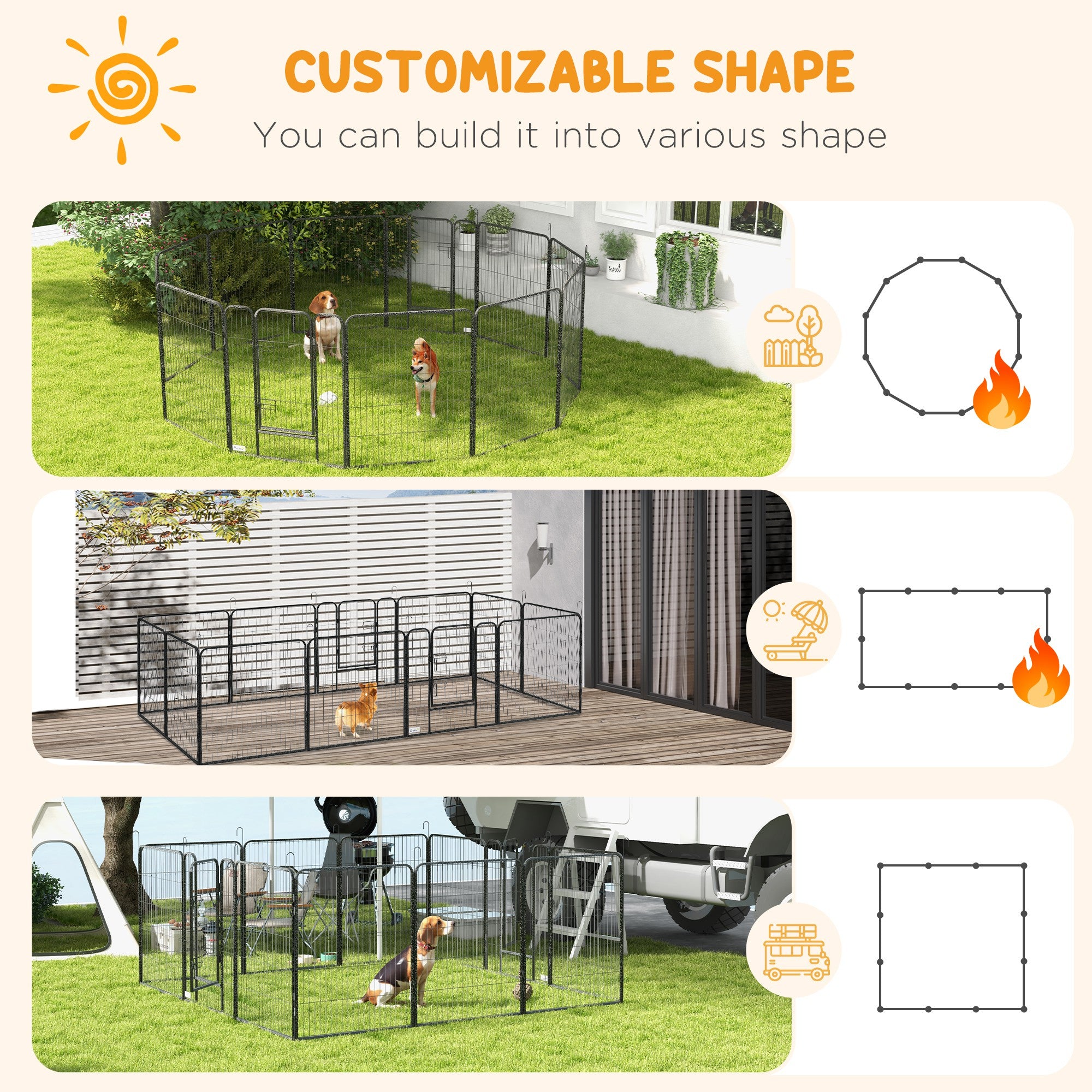 Dog Pen with Gate, 12 Panels Puppy Playpen, Dog Fence, 39