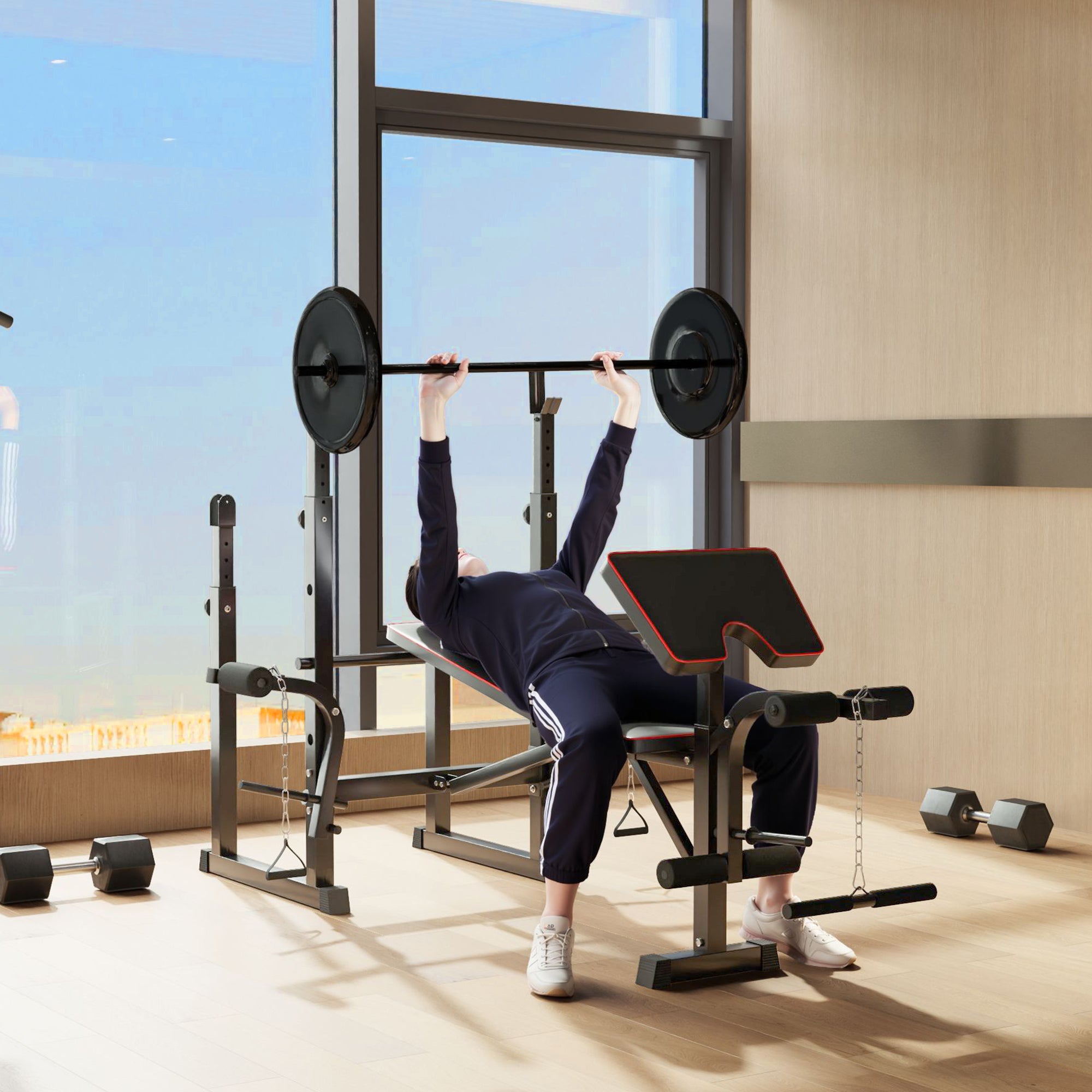 Weight Bench with Barbell Rack, Preacher Curl Bench, Leg Curl Machine for Home Weight Lifting Strength Training Weight Benches at Gallery Canada
