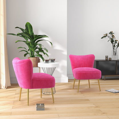 Velvet Lounge Chairs Set of 2, Modern Accent Chairs for Living Room with Gold Steel Legs and Tufting Backrest, Pink Accent Chairs   at Gallery Canada