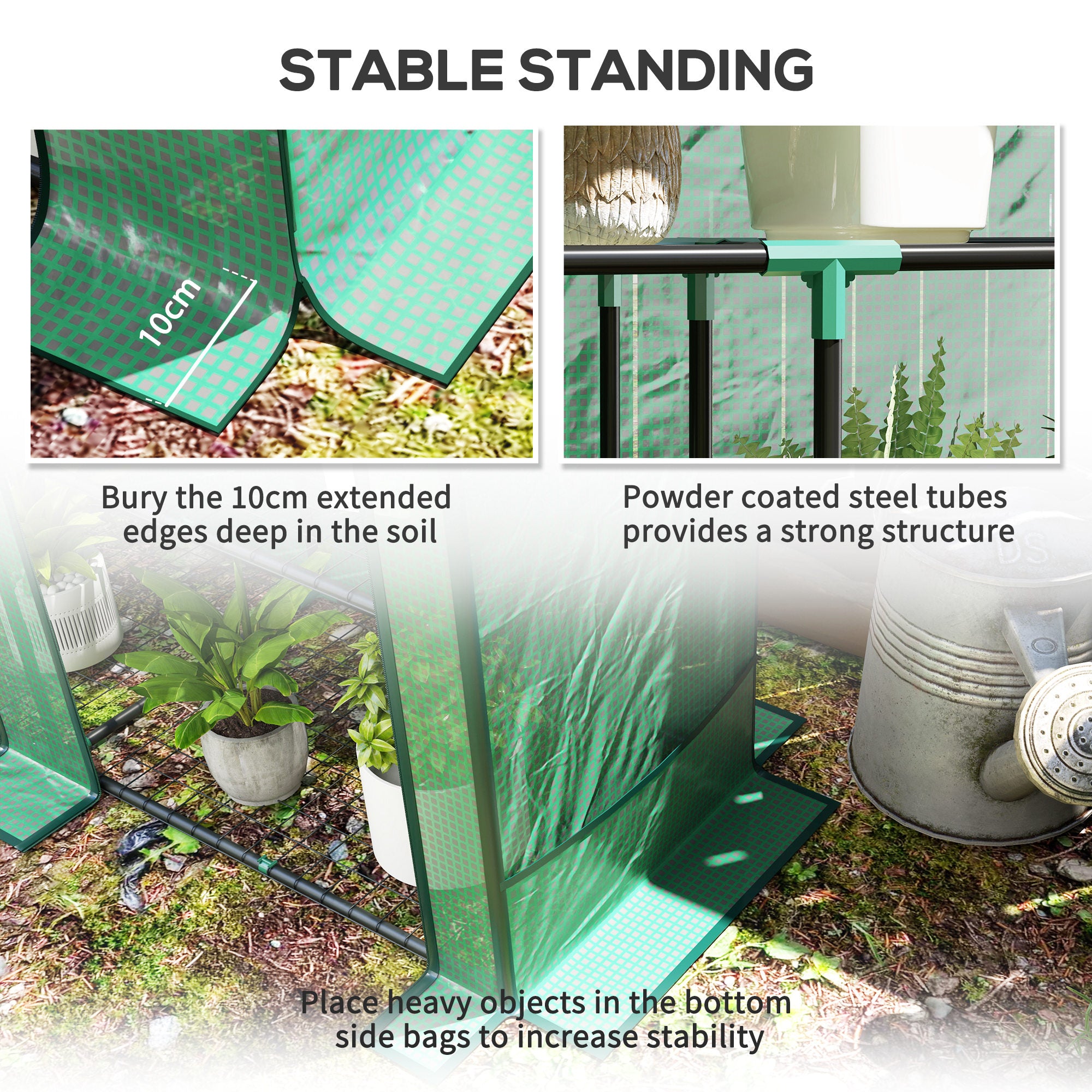 Lean-to Greenhouse with 3 Tier Shelves, Mini Greenhouse with 2 Roll-Up Doors for Indoor Outdoor, Green Greenhouses at Gallery Canada