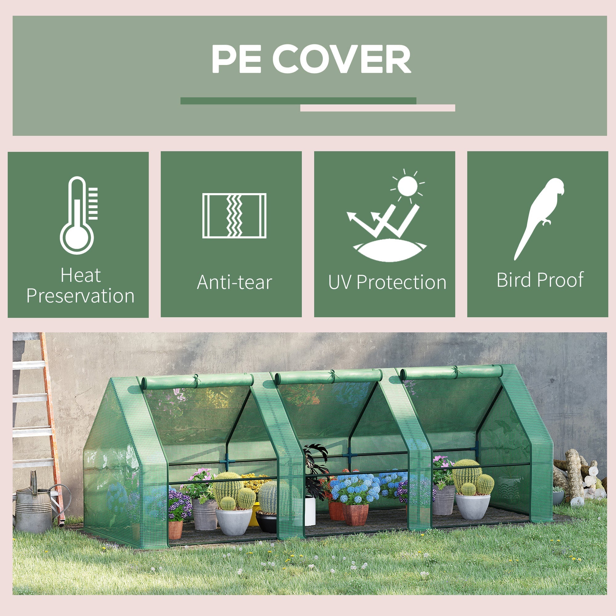 9' x 3' x 3' Portable Mini Greenhouse Tunnel Growing Tent Plants Flower Warm House w/ Zippered Roll-up Doors, PE Cover, Green Portable Greenhouses   at Gallery Canada