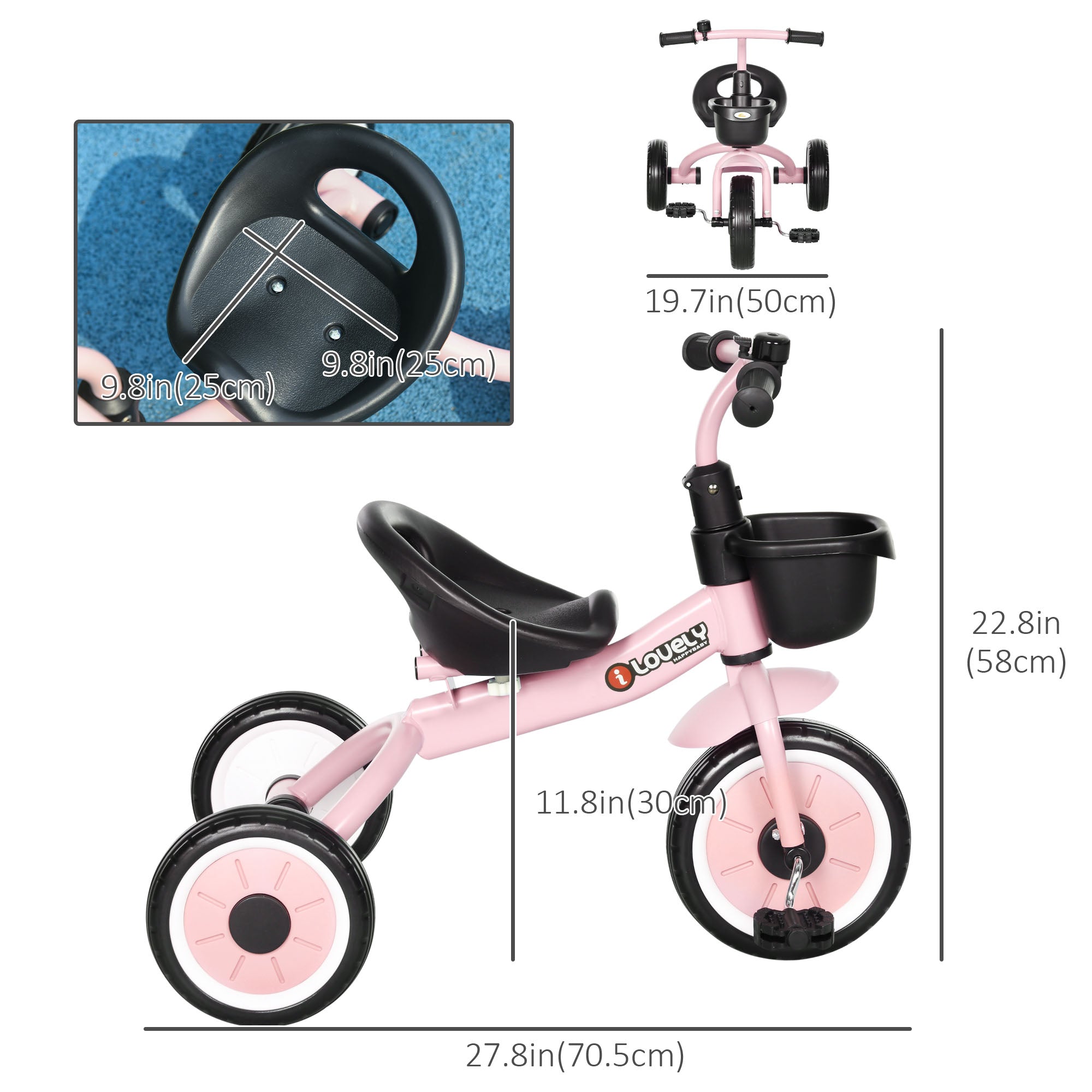 Tricycle for Toddler 2-5 Year Old Girls and Boys, Toddler Bike with Adjustable Seat, Basket, Bell, Pink Tricycles for Kids   at Gallery Canada