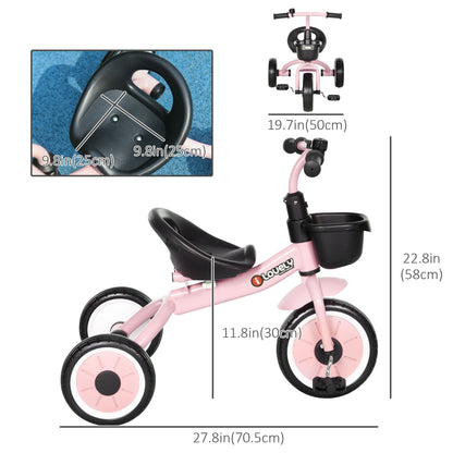 Tricycle for Toddler 2-5 Year Old Girls and Boys, Toddler Bike with Adjustable Seat, Basket, Bell, Pink Tricycles for Kids   at Gallery Canada