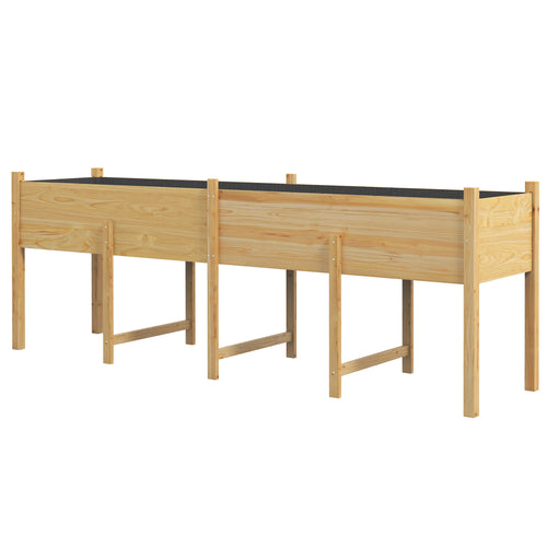 Wooden Raised Garden Bed Planter, Large Elevated Planter Box with Legs, Bed Liner and Drain Holes, 7.4' x 1.8' x 2.6'