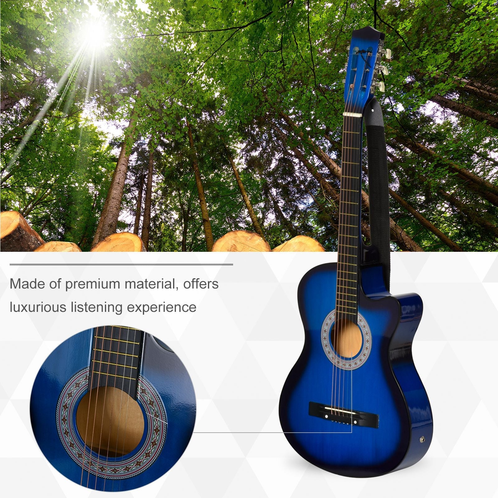 38 Inch Full Size Classical Acoustic Electric Guitar Premium Gloss Finish with Strings, Picks, Shoulder Strap and Case Bag, Blue Electronic Musical Pianos   at Gallery Canada