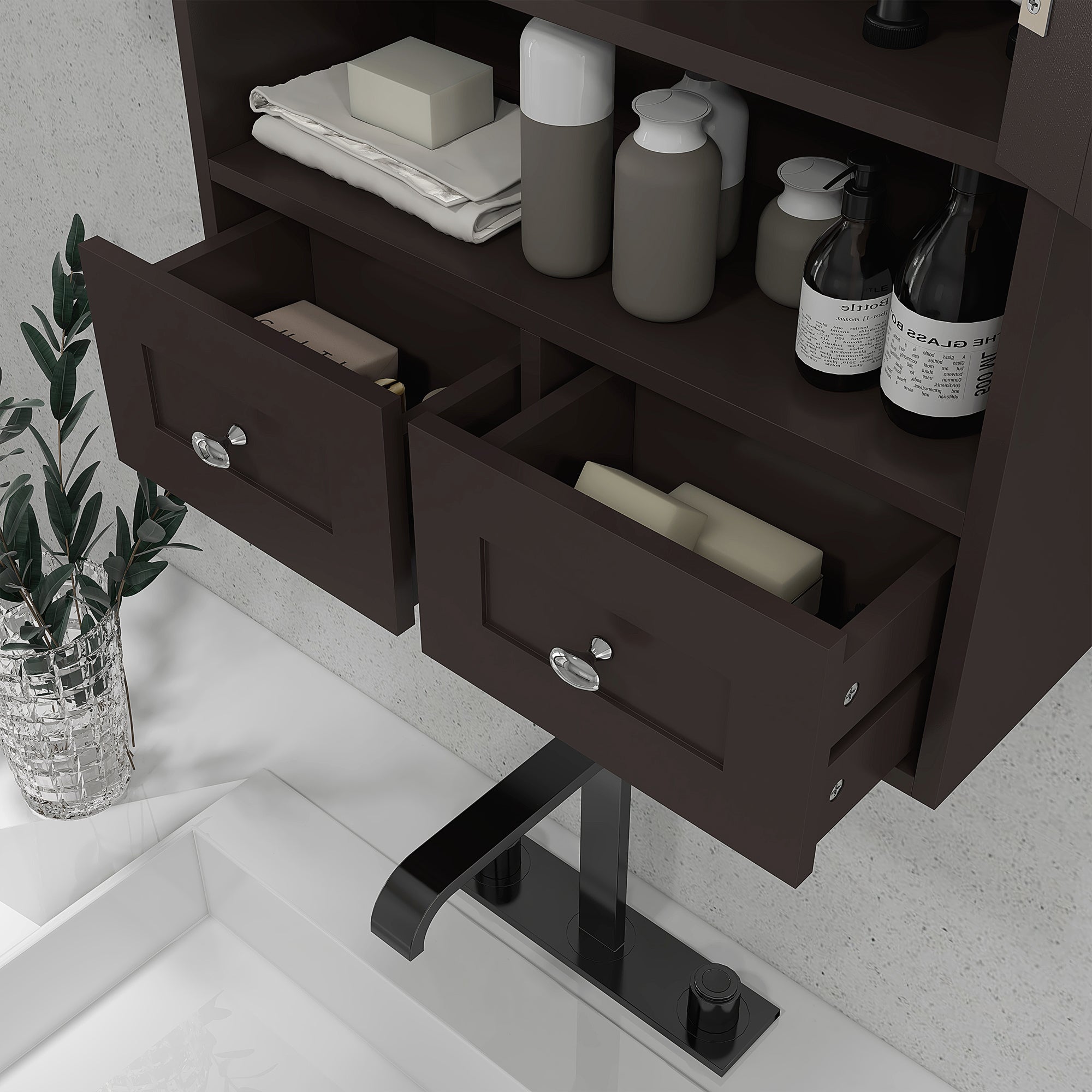 Medicine Cabinet, Bathroom Wall Cabinet with Shelf and Drawers for Hallway, Living Room, Brown Wall Mounted Cabinets   at Gallery Canada