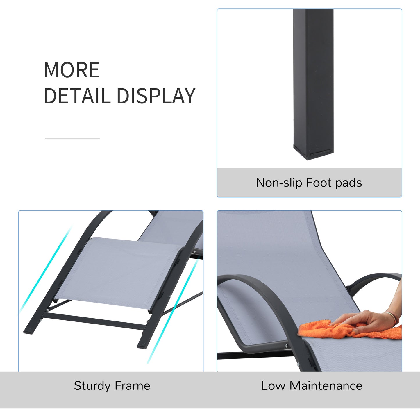 3 Pieces Outdoor Lounge Chair Set, 2 S-Shaped Lawn Chairs and a Glass Table for Patio, Yard, Light Grey Lounger Chairs   at Gallery Canada