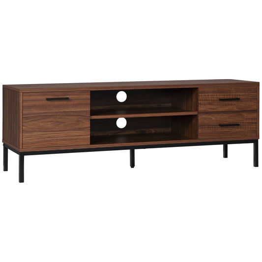 TV Stand for TV up to 50 Inches, TV Cabinet with Door, Open Storage and Drawers, TV Table with Steel Legs, Dark Walunt TV Stands Dark Walnut  at Gallery Canada