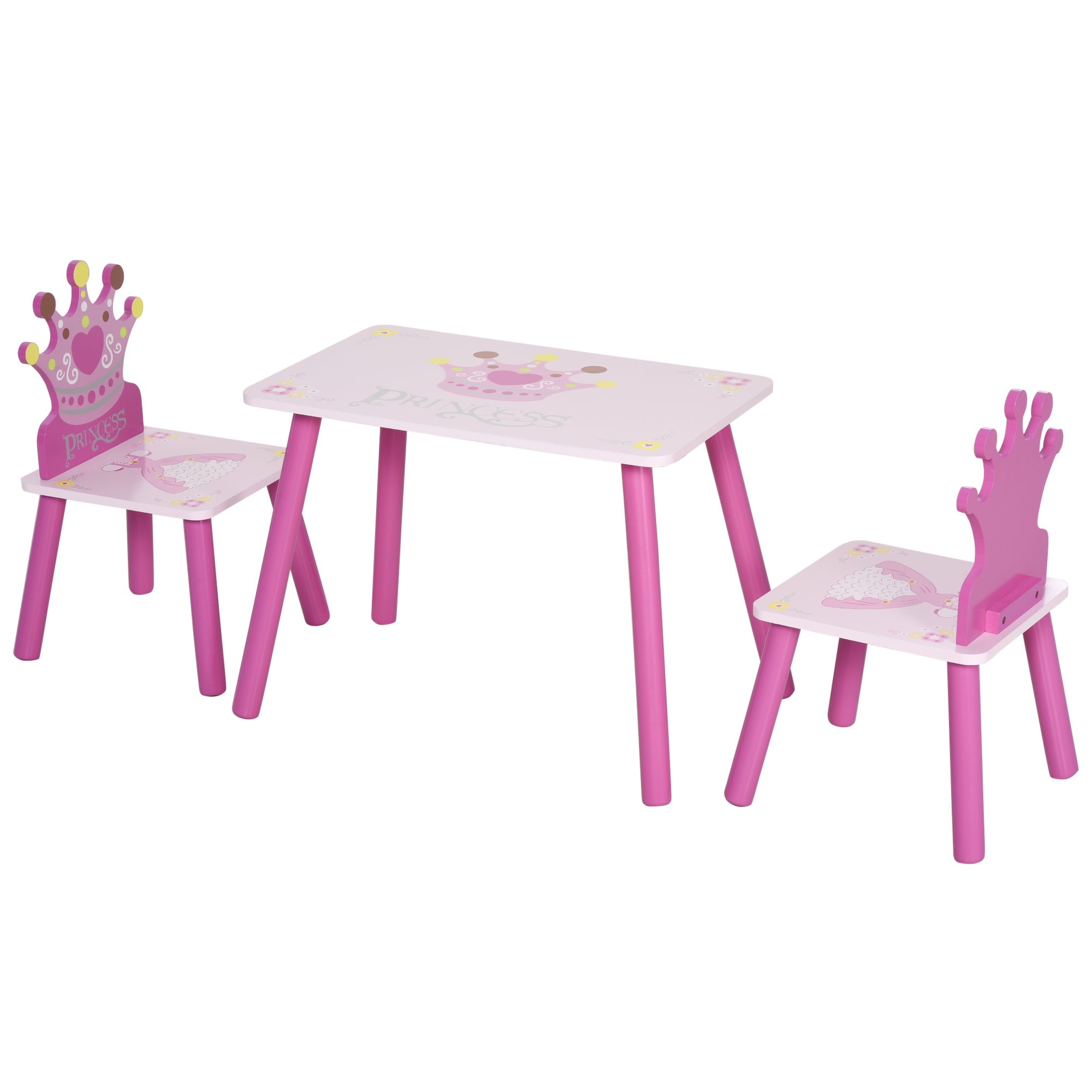 3-Piece Set Kids Wooden Table Chair with Crown Pattern Easy to Clean Gift for Girls Toddlers Age 2-4 Years Old Pink Kids Table Sets   at Gallery Canada