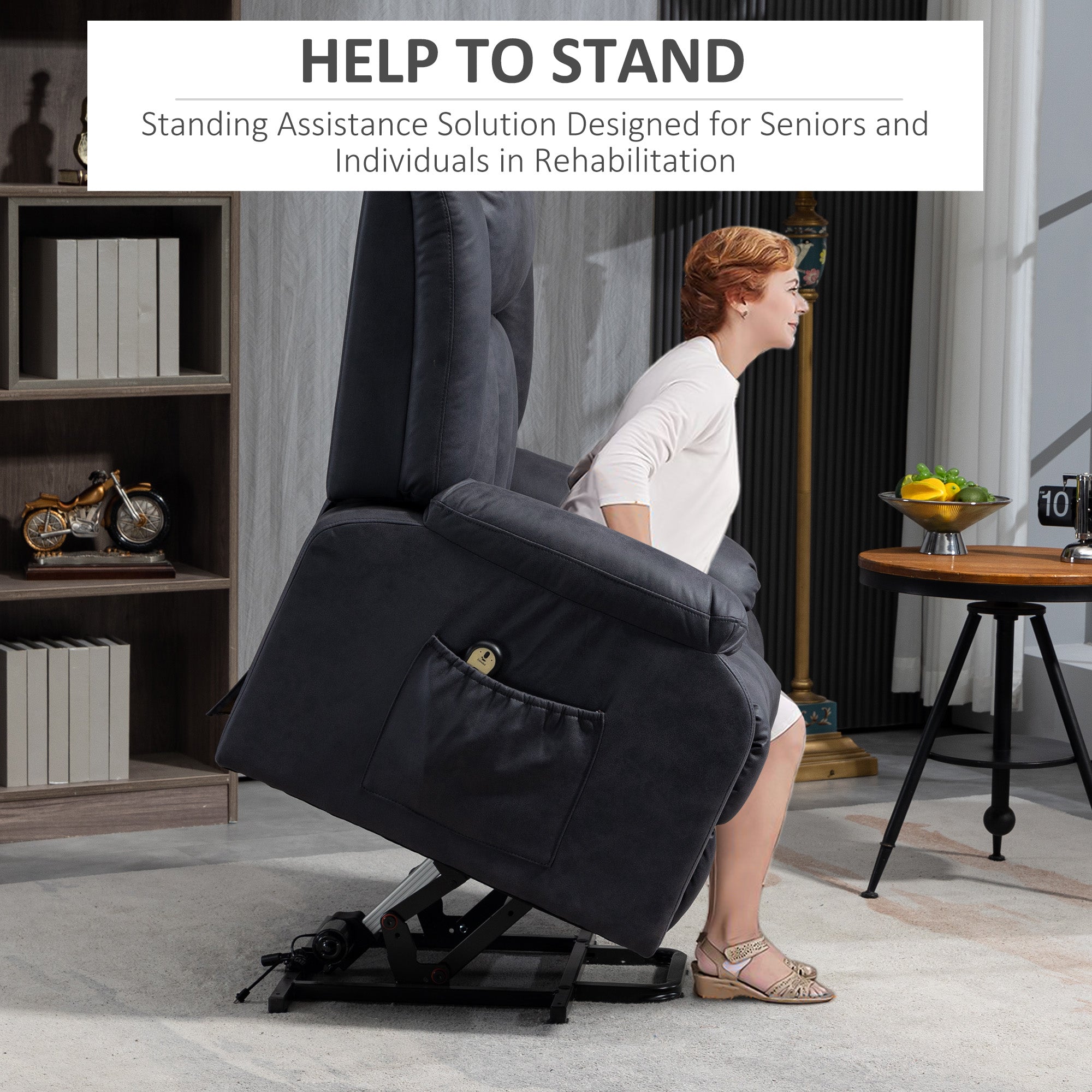 Lift Chair for Seniors, Microfibre Upholstered Electric Recliner Chair with Remote, Quick Assembly, Charcoal Grey Electric Power Lift Chairs at Gallery Canada