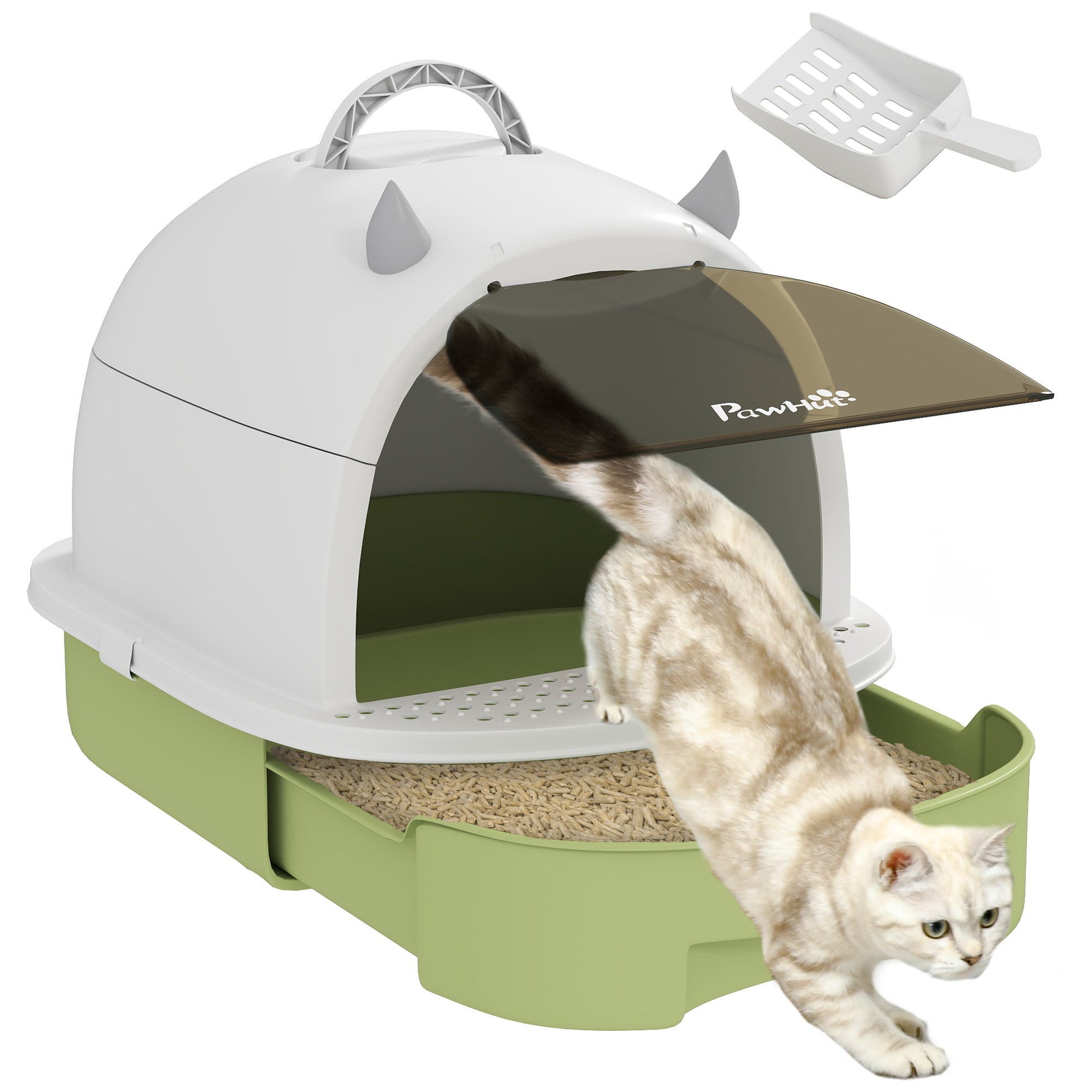 Cat Litter Box with Lid, Front Door Flap, Scoop, Handle, Easy Clean, for Small and Medium Cats, Green Cat Litter Box Enclosures at Gallery Canada