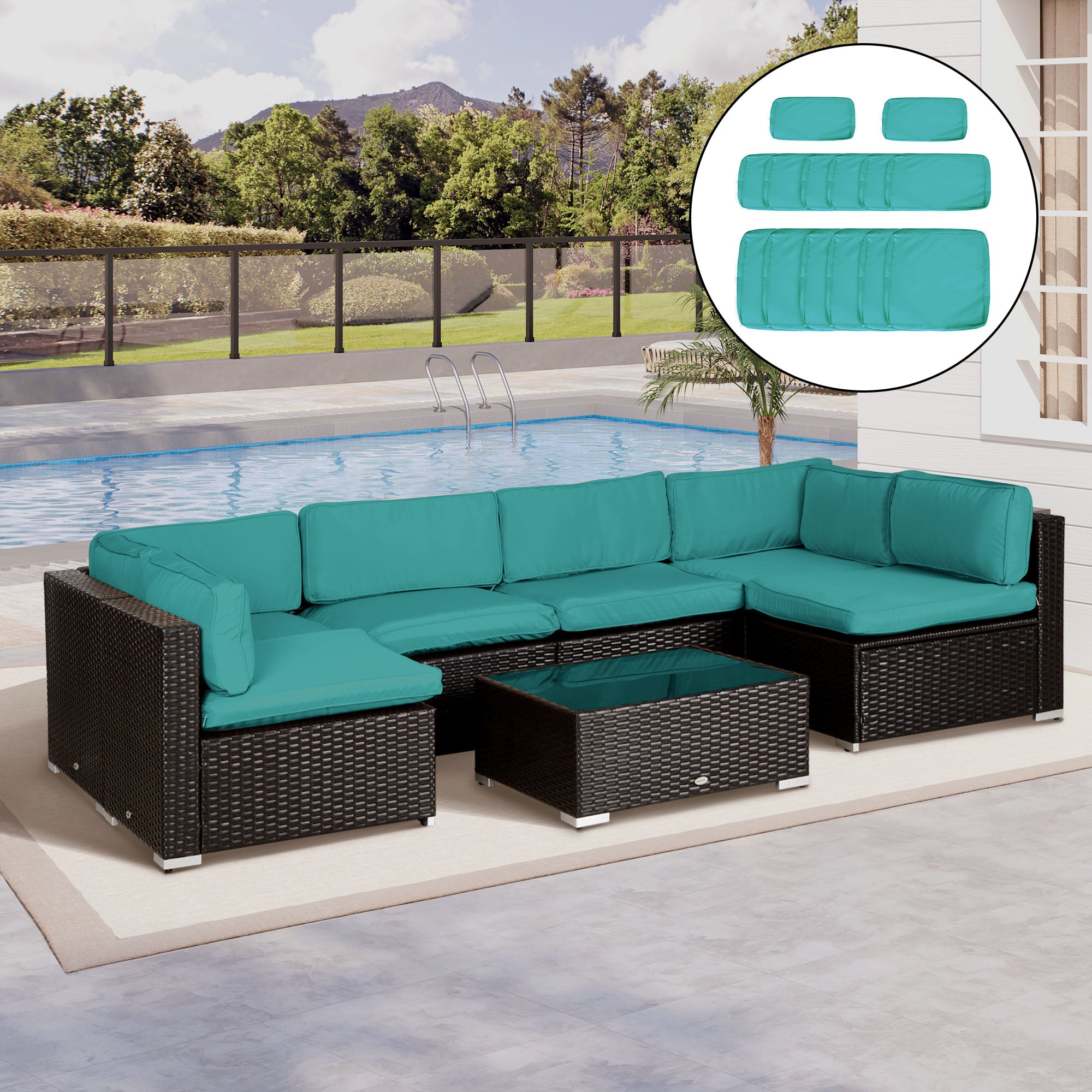 Outdoor 14pc Patio Rattan Sofa Set Cushion Polyester Cover Replacement Set - No Cushion Included Turquoise Patio Chair Cushions Turquoise  at Gallery Canada