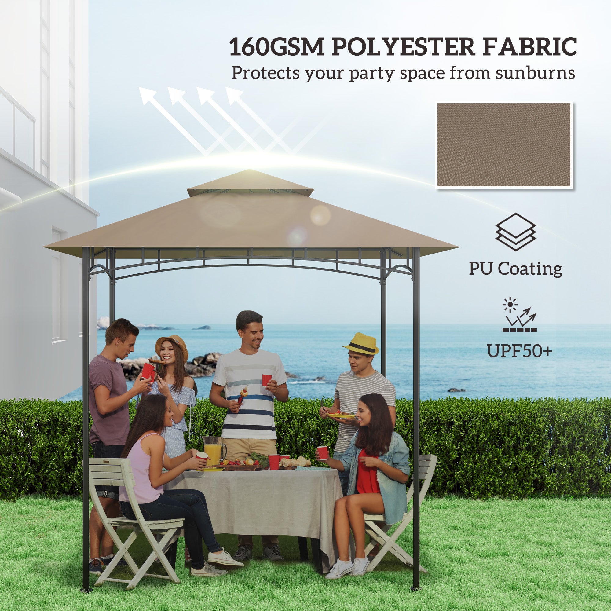 BBQ Gazebo Canopy Replacement Roof, 5' x 8' Grill Gazebo Roof with UPF50+ Double Tiered Top Cover, Khaki Gazebo Canopy Replacement at Gallery Canada
