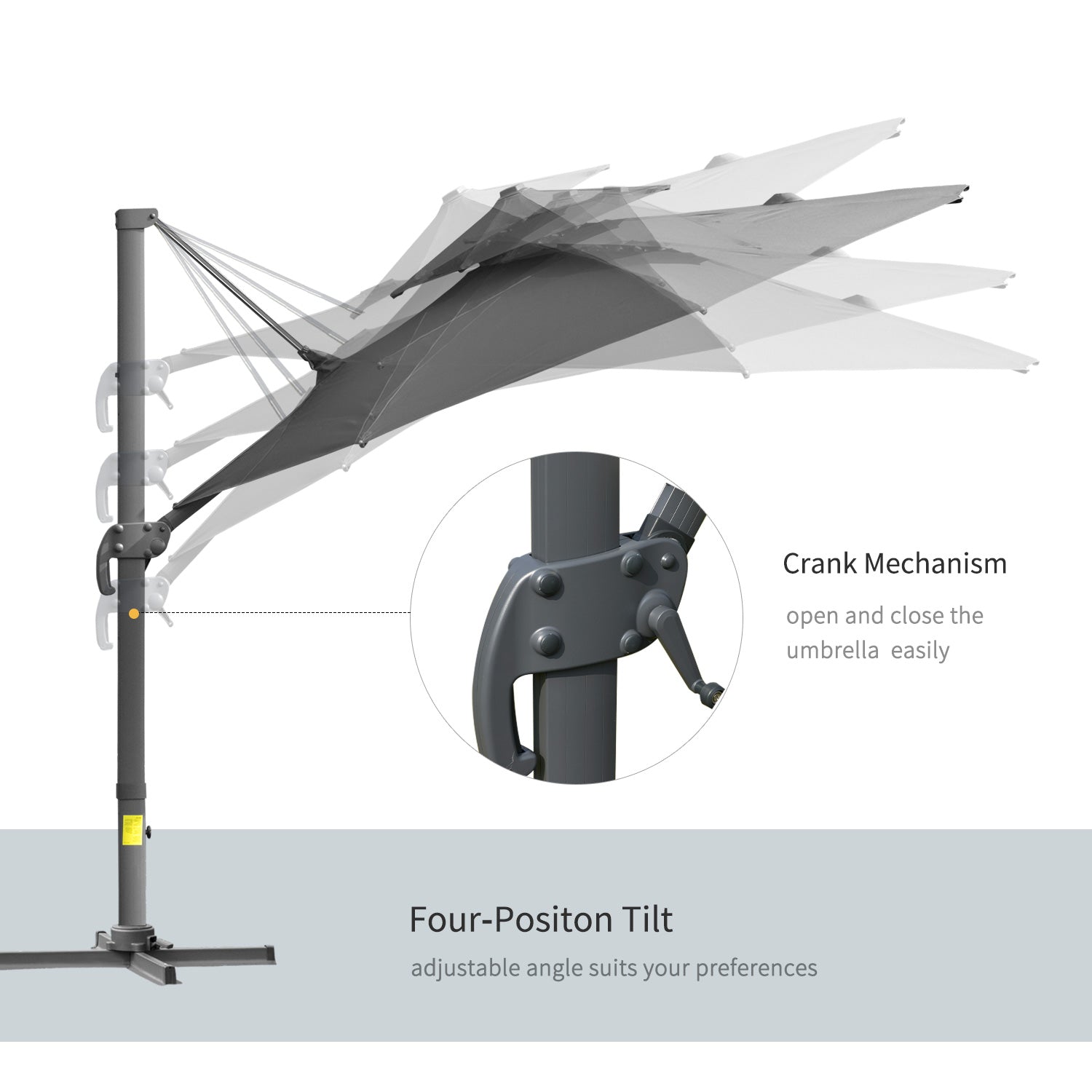11ft Outdoor Cantilever Umbrella Rotatable Sun Shade Aluminum Market Umbrella with Adjustable Angle &; Double-top Canopy for Backyard, Poolside, Lawn and Garden Dark Grey Cantilever Umbrellas at Gallery Canada