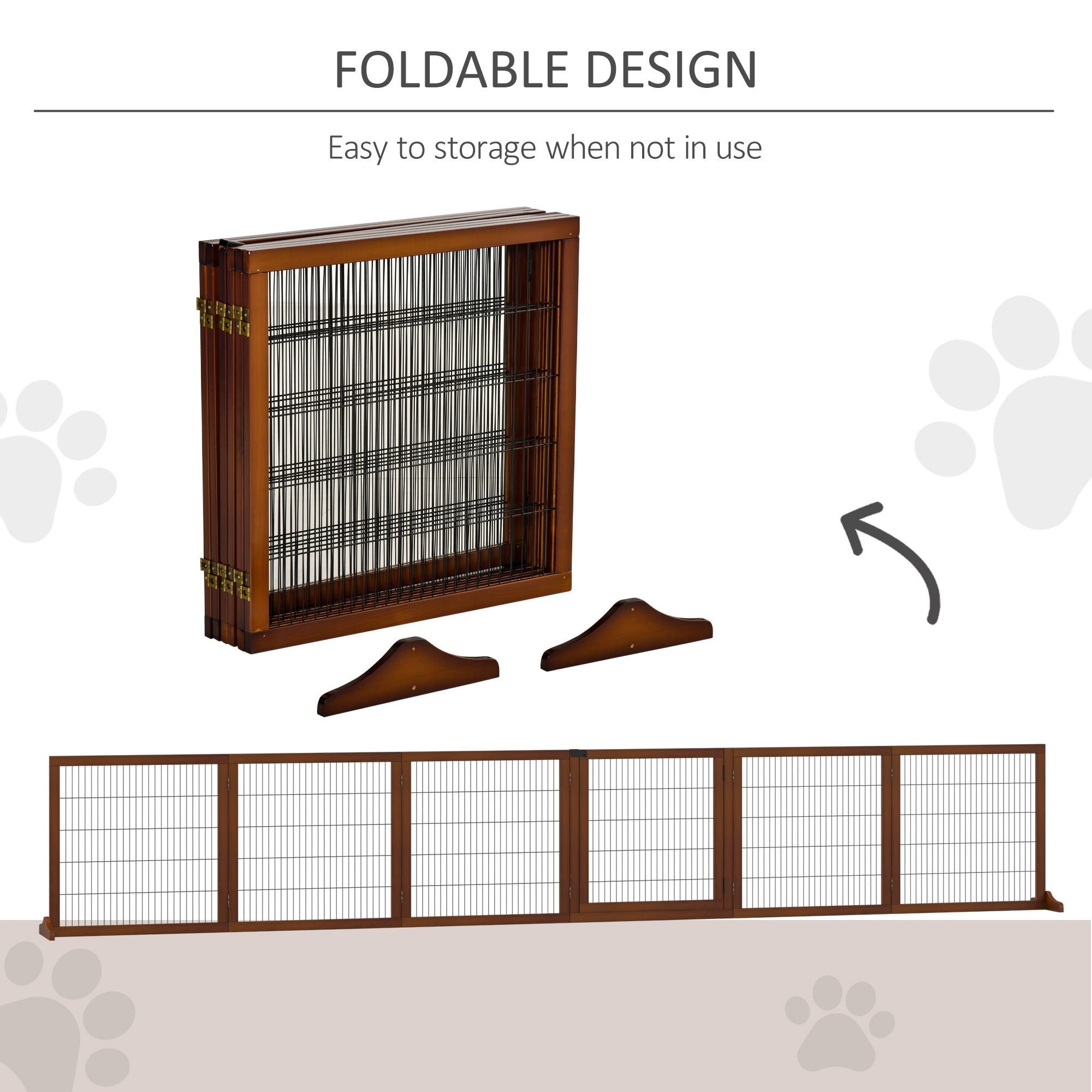 Wooden Pet Gate, Dog Safety Barrier, Freestanding Foldable Fence, w/ 6 Panels, 2 Support Feet, for House Doorway Stairs, Small &; Medium Dogs, Coffee Houses, Kennels & Pens at Gallery Canada