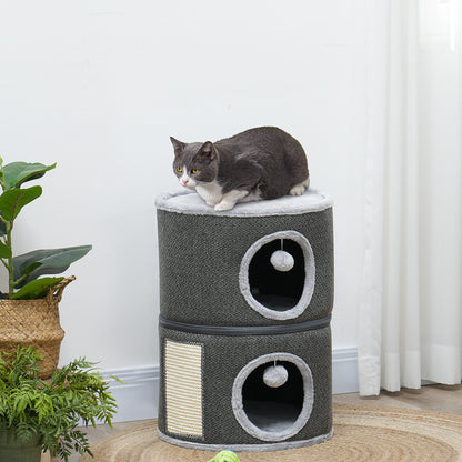 3-Story Cat Condo Barrel Tree with Top Perch, 2 Hideaways, Scratching Board, Removable Cushions, Toy Balls, Dark Grey Cat Towers   at Gallery Canada