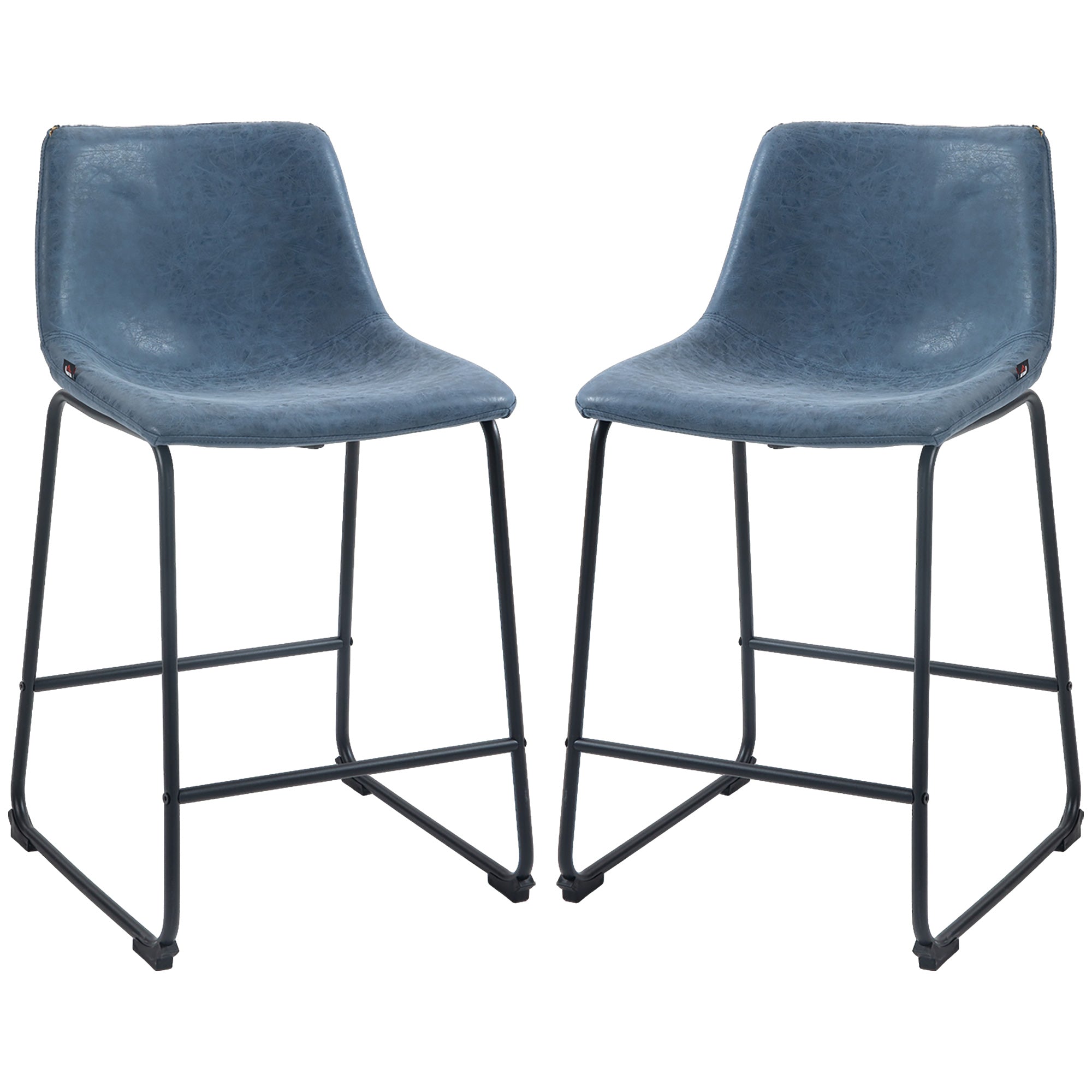 Counter Height Bar Stools Set of 2, Vintage PU Leather Bar Chairs, Kitchen Stools w/ Footrest for Home Bar, Blue Bar Stools Dark Blue  at Gallery Canada