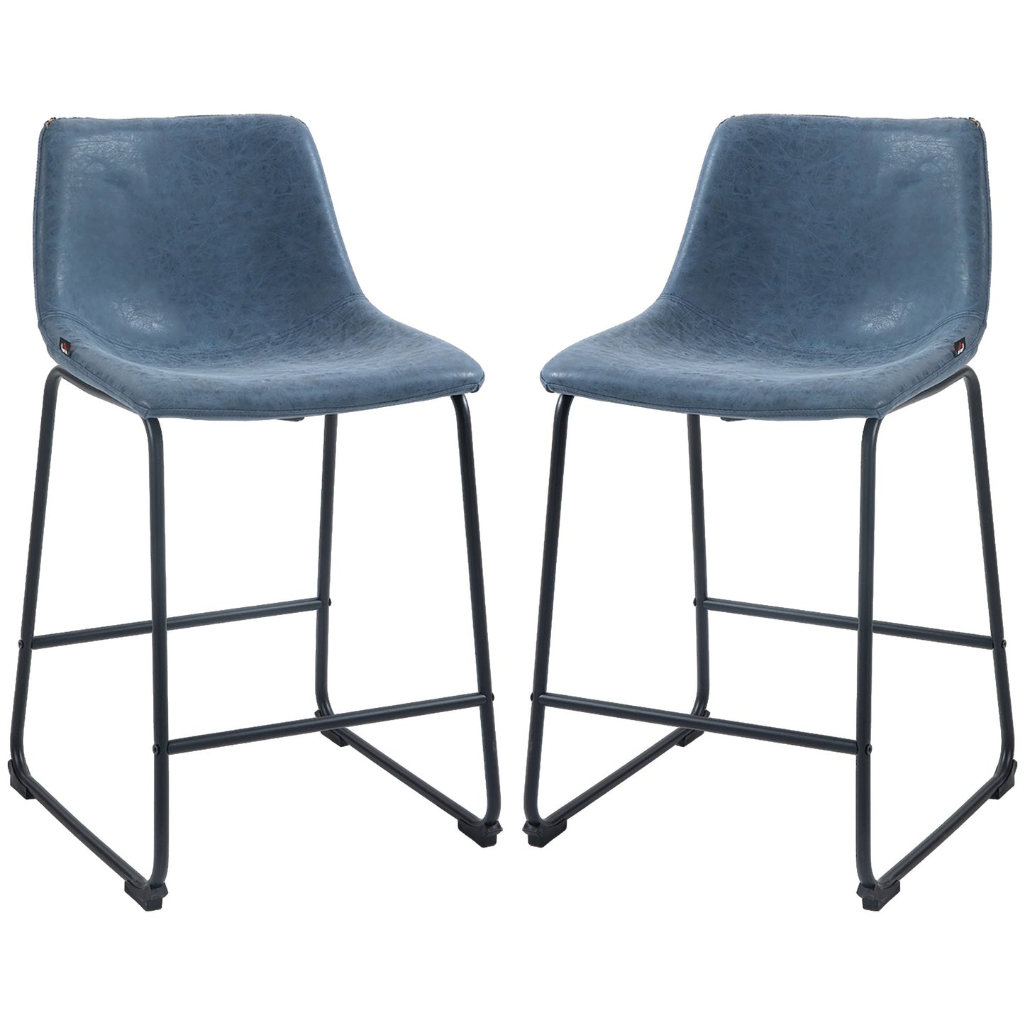 Counter Height Bar Stools Set of 2, Vintage PU Leather Bar Chairs, Kitchen Stools w/ Footrest for Home Bar, Blue Bar Stools Dark Blue  at Gallery Canada