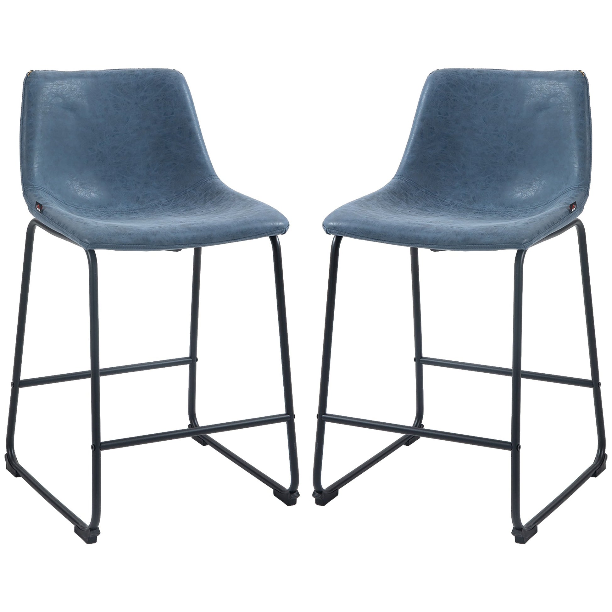 Counter Height Bar Stools Set of 2, Vintage PU Leather Bar Chairs, Kitchen Stools w/ Footrest for Home Bar, Blue Bar Stools Dark Blue  at Gallery Canada