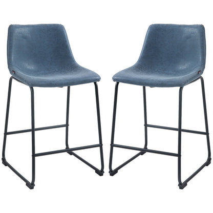 Counter Height Bar Stools Set of 2, Vintage PU Leather Bar Chairs, Kitchen Stools w/ Footrest for Home Bar, Blue Bar Stools Dark Blue  at Gallery Canada