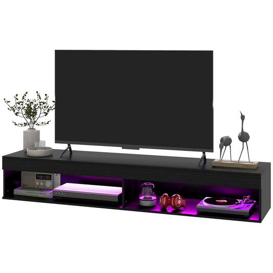 Modern Wall Mounted TV Stand with Storage and LED Lights for TVs up to 75", Floating TV Shelf for Living Room, Black - Gallery Canada