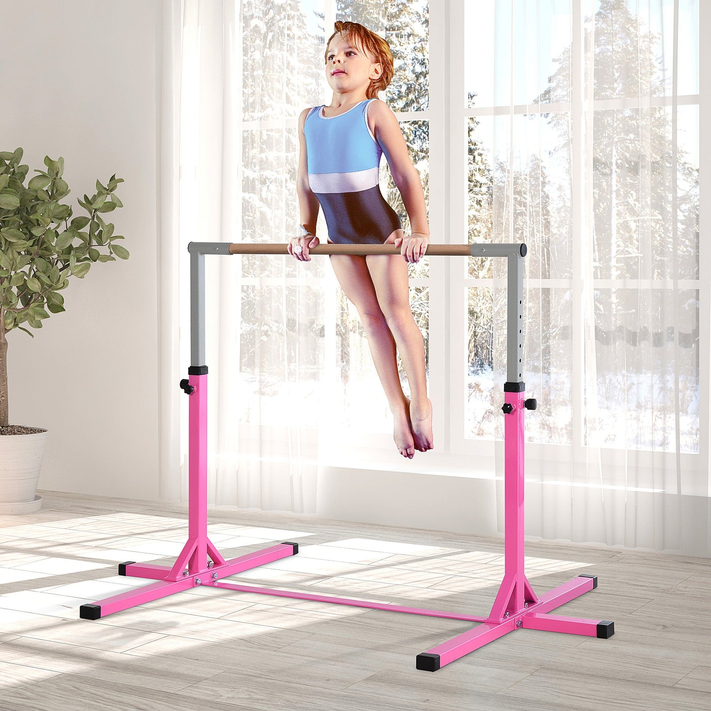 Professional Gymnastics Bar for Kids, Toddler Home Gymnastics Equipment with 13-level Adjustable Height, Gym Fitness with Steel Frame Baby Gym & Playmats   at Gallery Canada