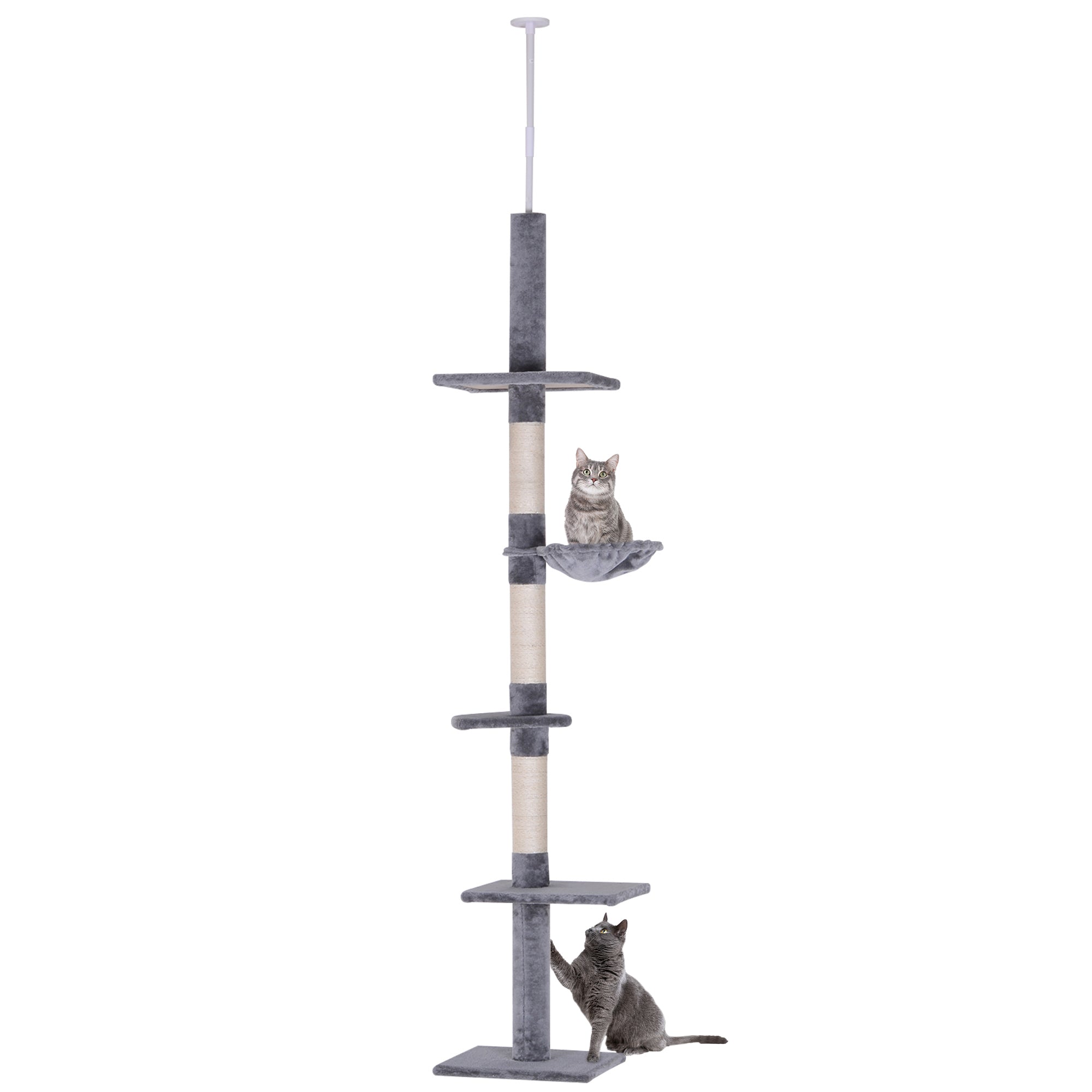 8.5ft Cat Climbing Tree 5-Tier Cat Activity Center Floor-to-Ceiling Cat Climber Toy with Scratching Post Play Rest Post Pet Furniture Grey Floor to Ceiling Cat Trees Grey at Gallery Canada