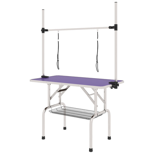 Adjustable Dog Grooming Table with 2 Safety Slings, Storage Basket, Purple Dog Grooming Tables   at Gallery Canada