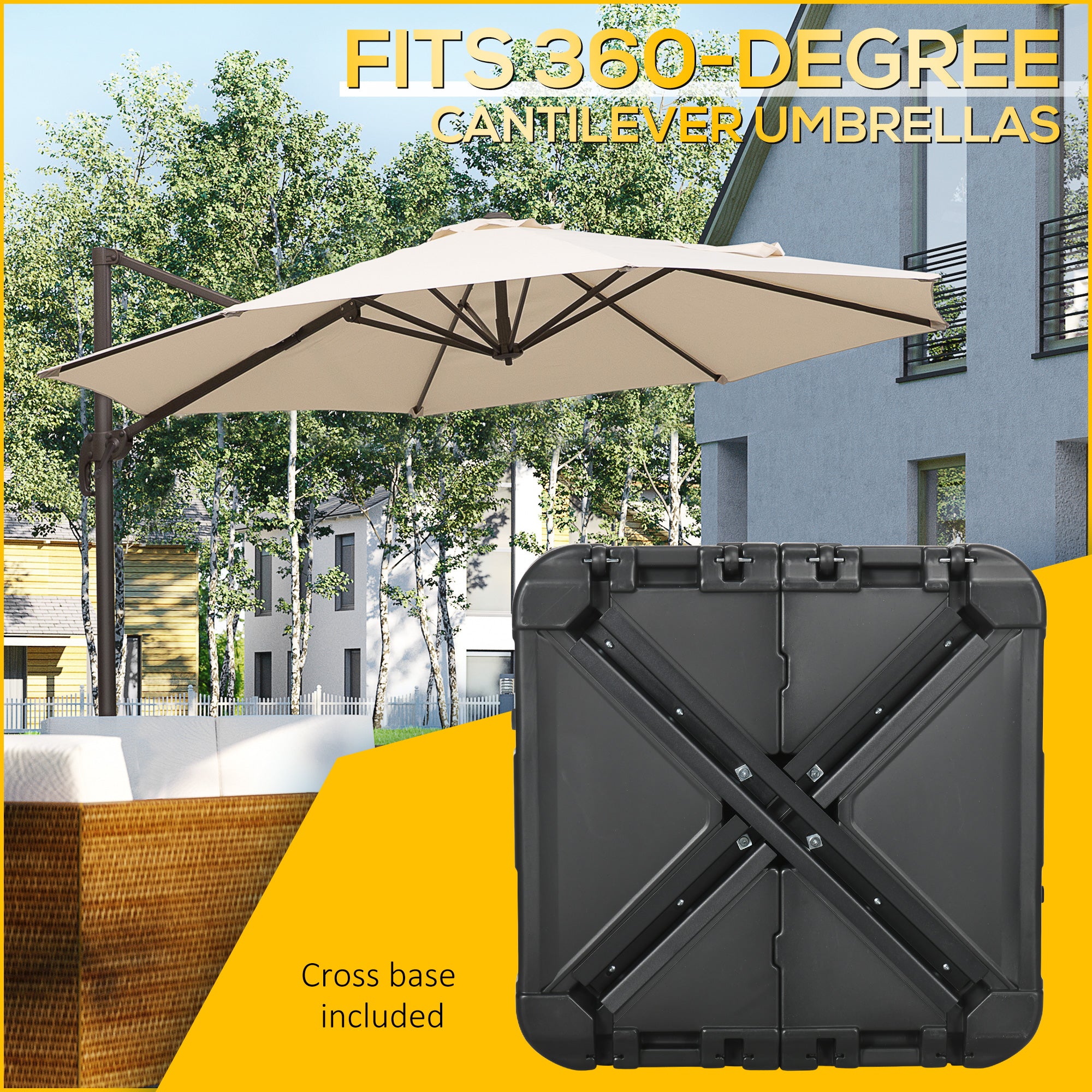 Fillable Cantilever Patio Umbrella Base with Wheels, Heavy-duty Offset Umbrella Weights with Spouts and Cross Base, 285lbs Sand or 220lbs Water Filled, Black Umbrella Bases at Gallery Canada