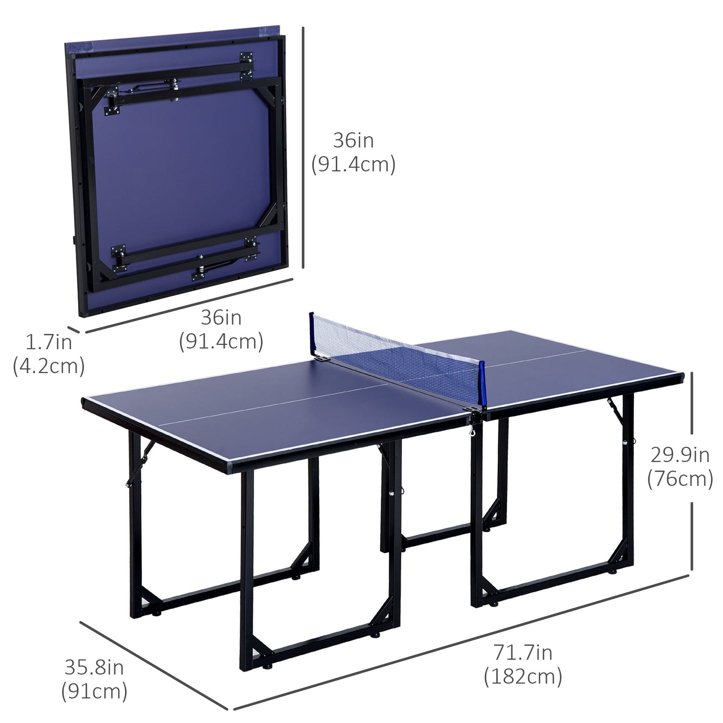 6x3ft Compact Midsize Table Tennis Table Multi-Use Family Ping-pong Table Free Standing Folding Blue Game Tables   at Gallery Canada