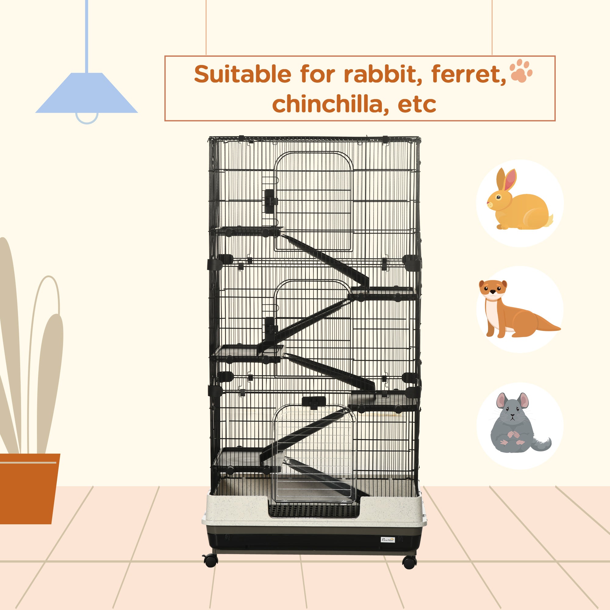 6-tier Platform Rolling Small Animal Cage Rabbit Hutch Pet Play House with Platform, Ramp,Removable Tray. 4 universal wheels (Black) for Bunny Pet Mink Chinchilla Houses & Habitats at Gallery Canada