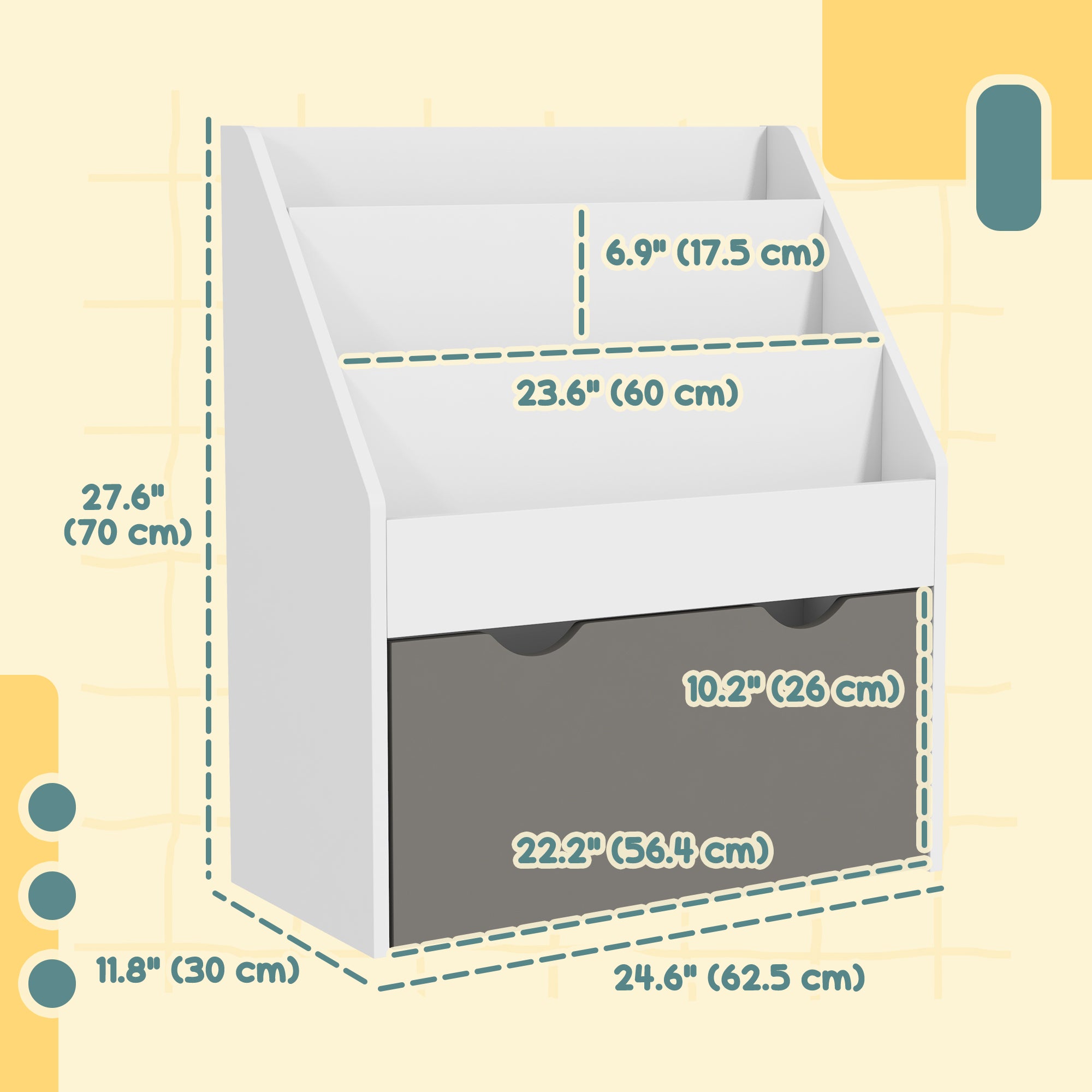 Kids Bookshelf with 3 Tier Display Shelves, Drawer for Nursery, Grey Baby & Kids Storage   at Gallery Canada