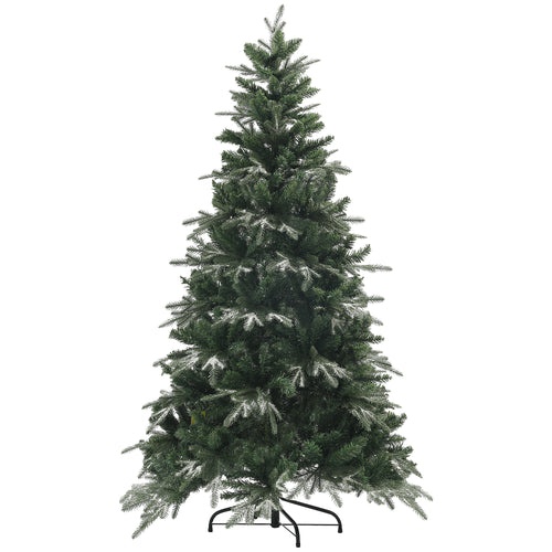 6ft Flocked Christmas Tree, Artificial Christmas Tree with 850 Branch Tips, Metal Base, Automatic Open, Green