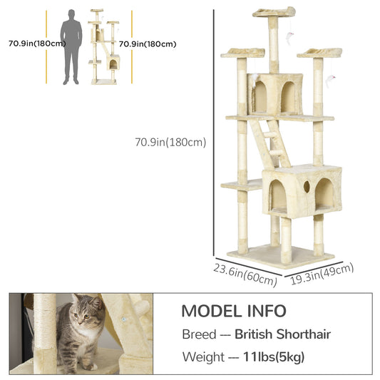 71-Inch Multi Level Scratching Cat Tree Kitty Condo Activity Center with Toys, Beige Cat Towers Beige  at Gallery Canada