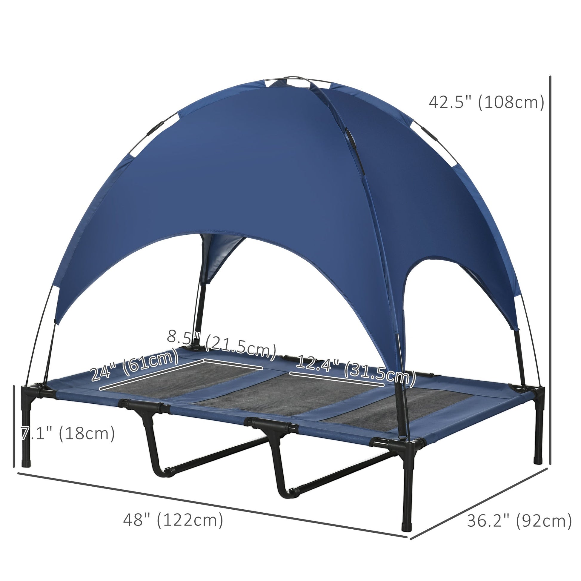 Elevated Cooling Pet Bed Portable Raised Dog Cot with Canopy for XL Sized Dogs, Dark Blue Elevated Dog Beds   at Gallery Canada