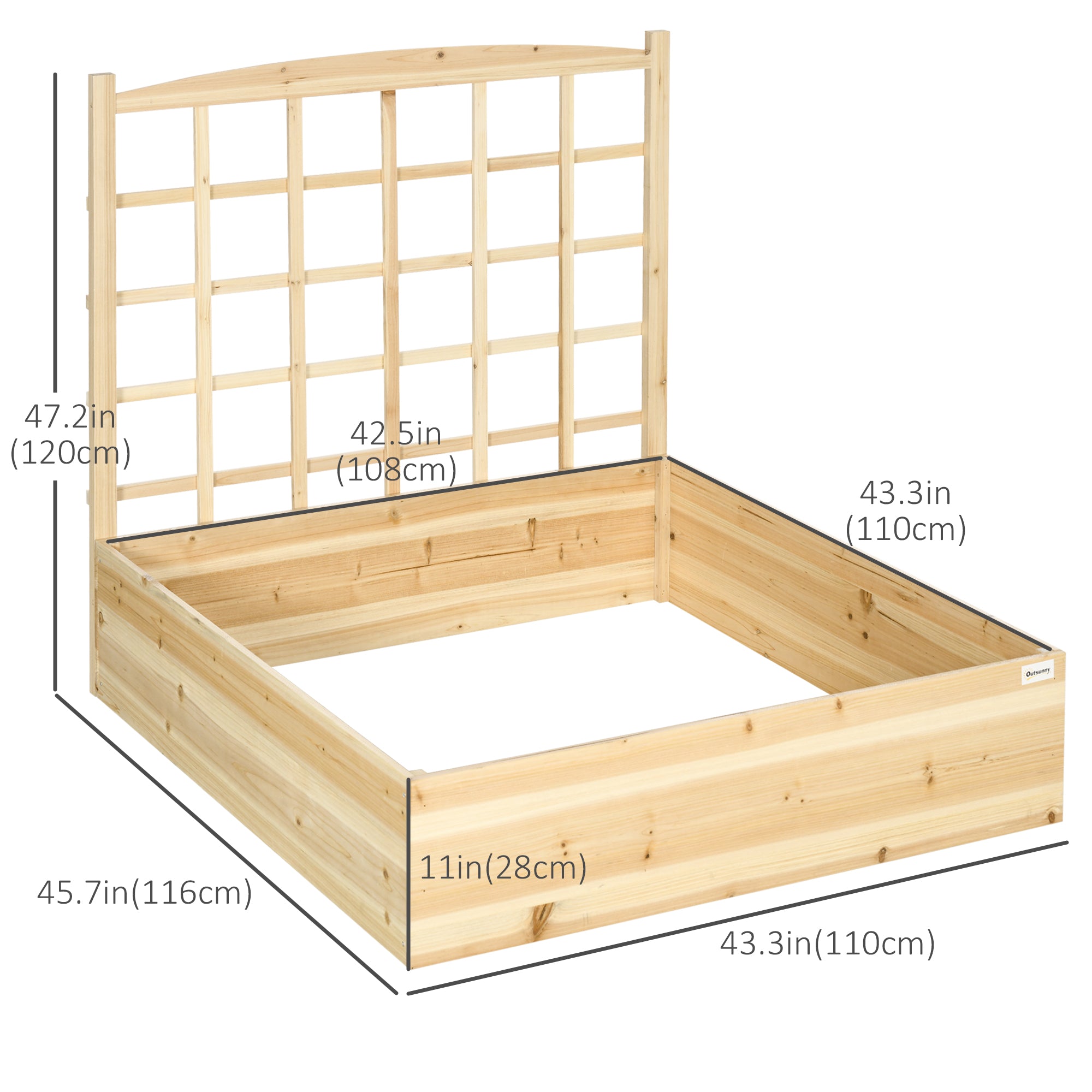 Wood Planter Box with Trellis for Climbing Plants, Raised Garden Bed for Outdoor Flowers Herbs, 43