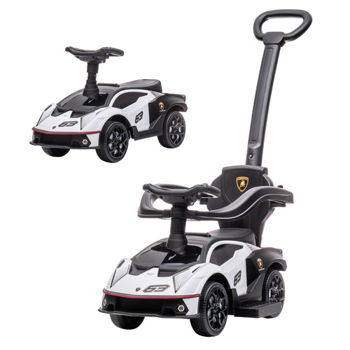 3 in 1 Ride on Push Car for Toddlers, Licensed Kids Sliding Car with Safety Protection Footrest Horn, White