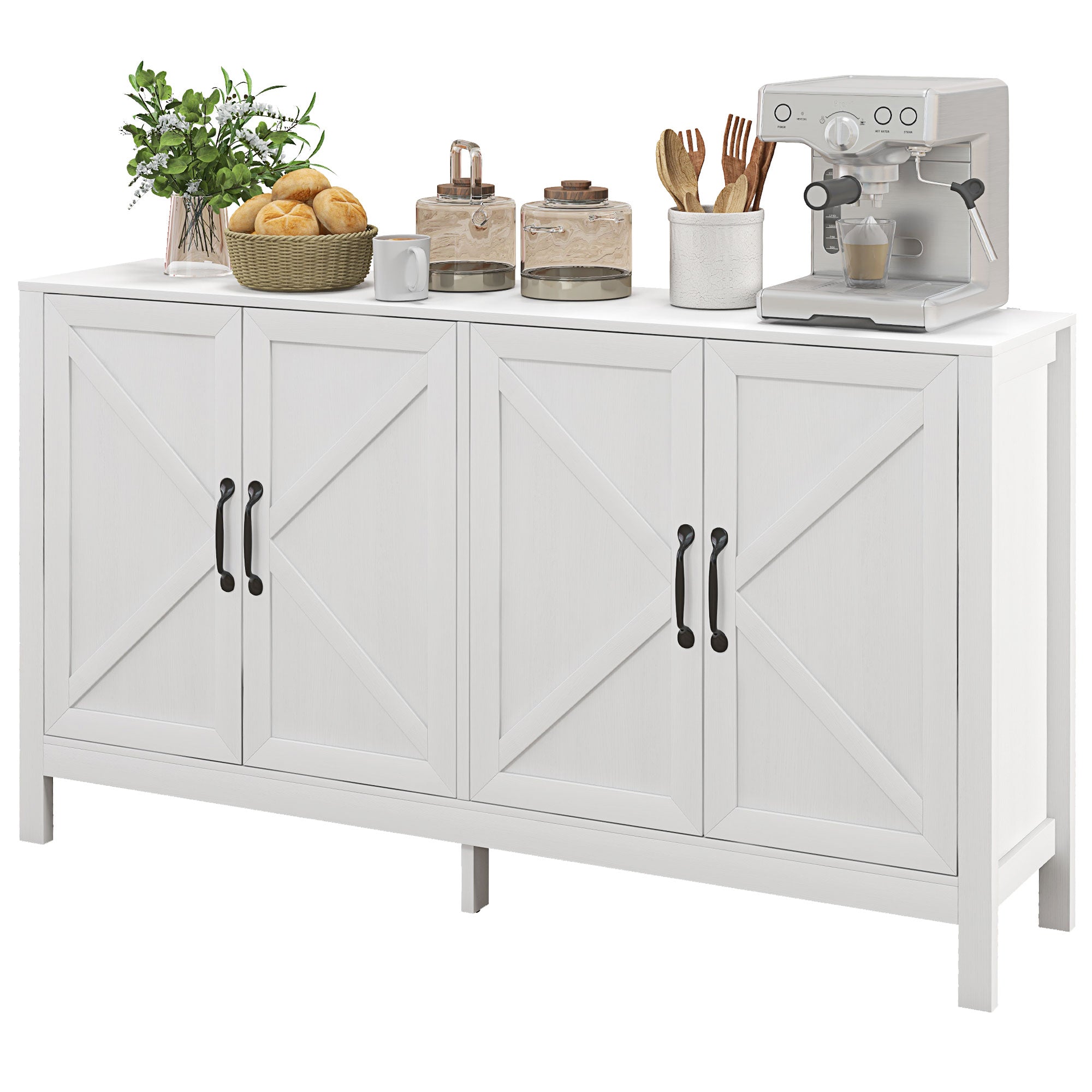 Sideboard Buffet, Storage Cabinet with Barn Door and Adjustable Shelf, TV Stand for TVs up to 65 Inches, White Bar Cabinets White at Gallery Canada