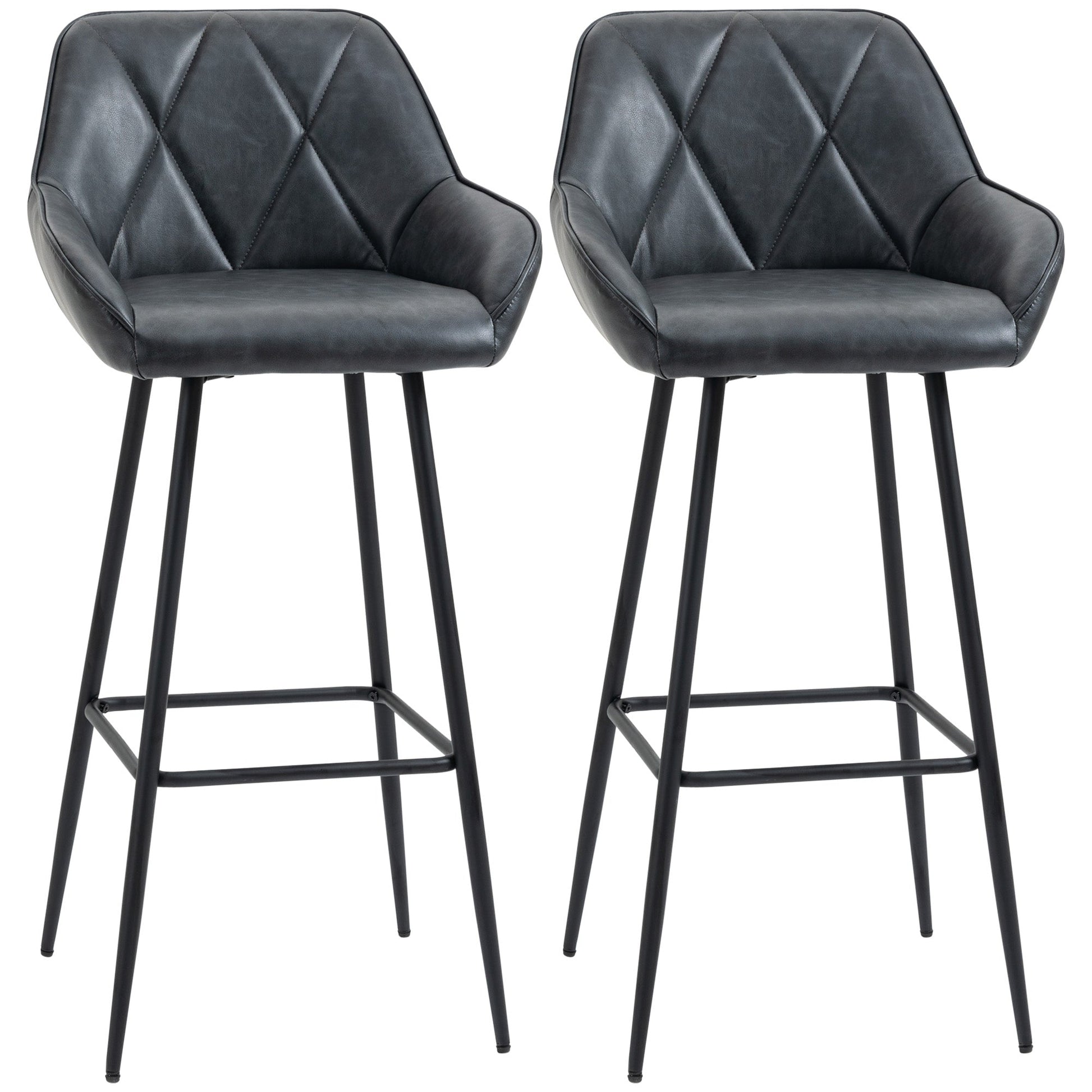 Retro Bar Stools Set of 2, Bar Chairs with Footrest, 30" (76 cm.) Counter Stools with Backs and Steel Legs, for Kitchen Island and Home Bar, Black Bar Stools Black  at Gallery Canada