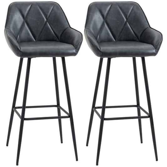 Retro Bar Stools Set of 2, Bar Chairs with Footrest, 30" (76 cm.) Counter Stools with Backs and Steel Legs, for Kitchen Island and Home Bar, Black - Gallery Canada