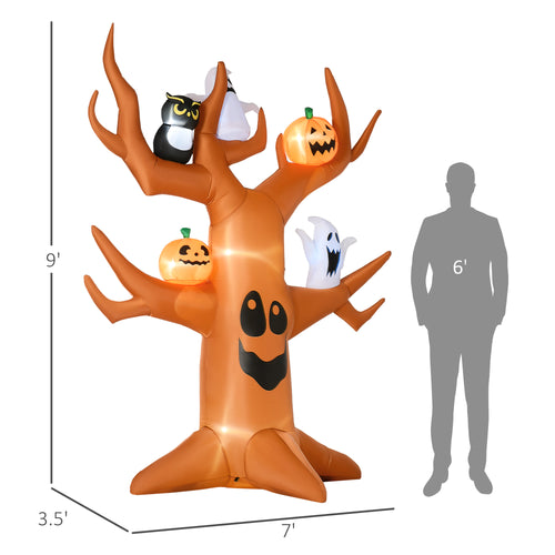 9ft Inflatable Halloween Haunted Tree with Pumpkins, Ghosts and Cat, Blow-Up Outdoor LED Yard Display for Garden, Lawn, Party, Holiday