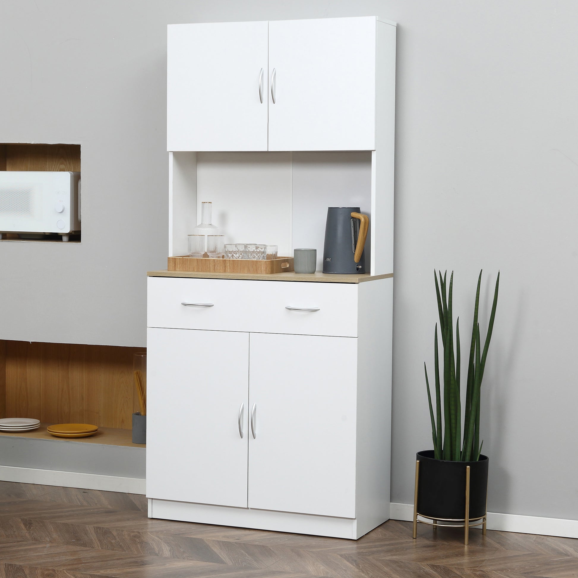 71" Freestanding Kitchen Pantry Cabinet with Adjustable Shelf, Countertop and Drawers, White Kitchen Pantry Cabinets   at Gallery Canada