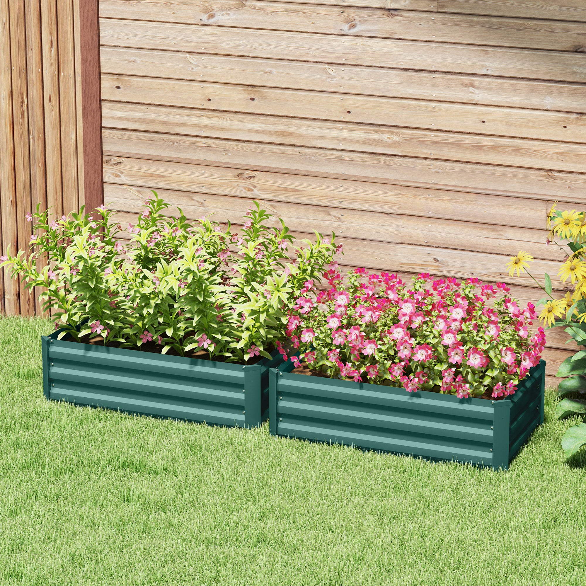Set of 2 Galvanized Raised Beds for Garden, Outdoor Planter Box for Flowers, Herbs and Vegetables, Green Raised Garden Beds at Gallery Canada
