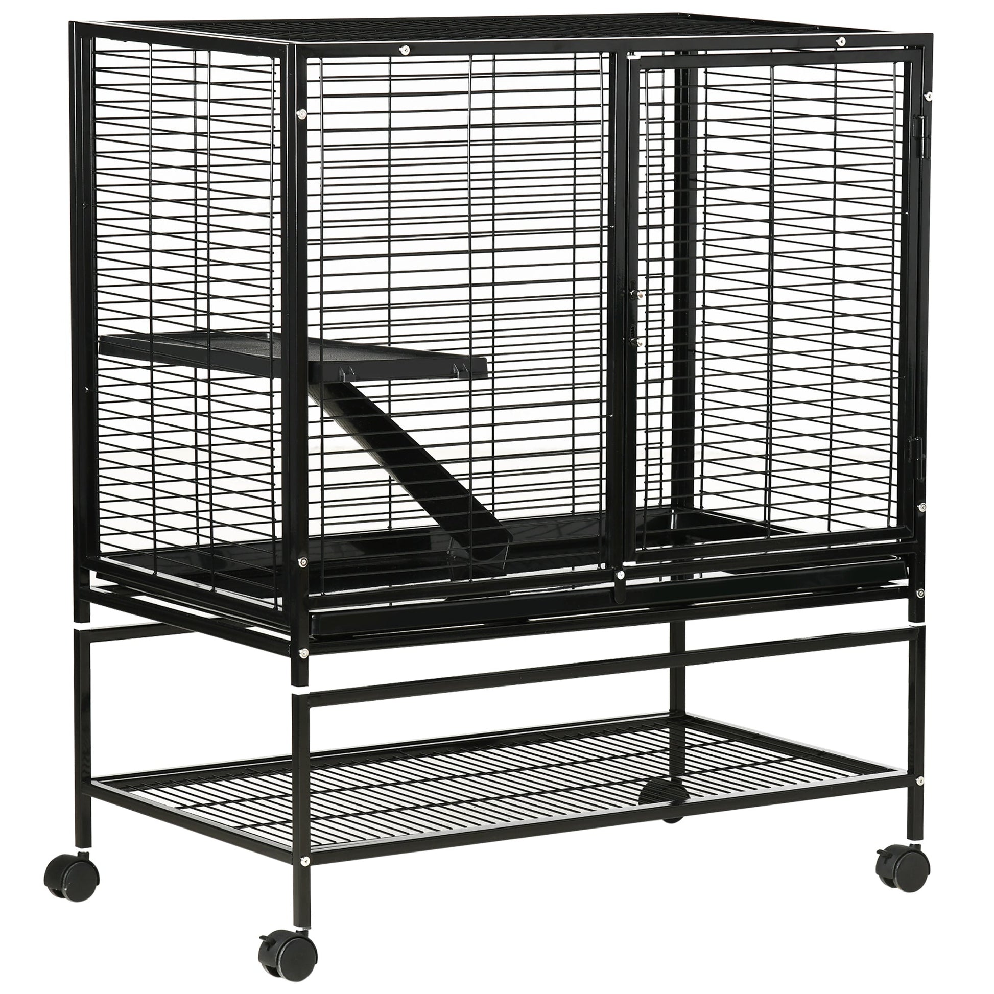 Small Animal Cage with Hammock, 2-Tier Ferret Cage Removable Tray Houses & Habitats Black  at Gallery Canada