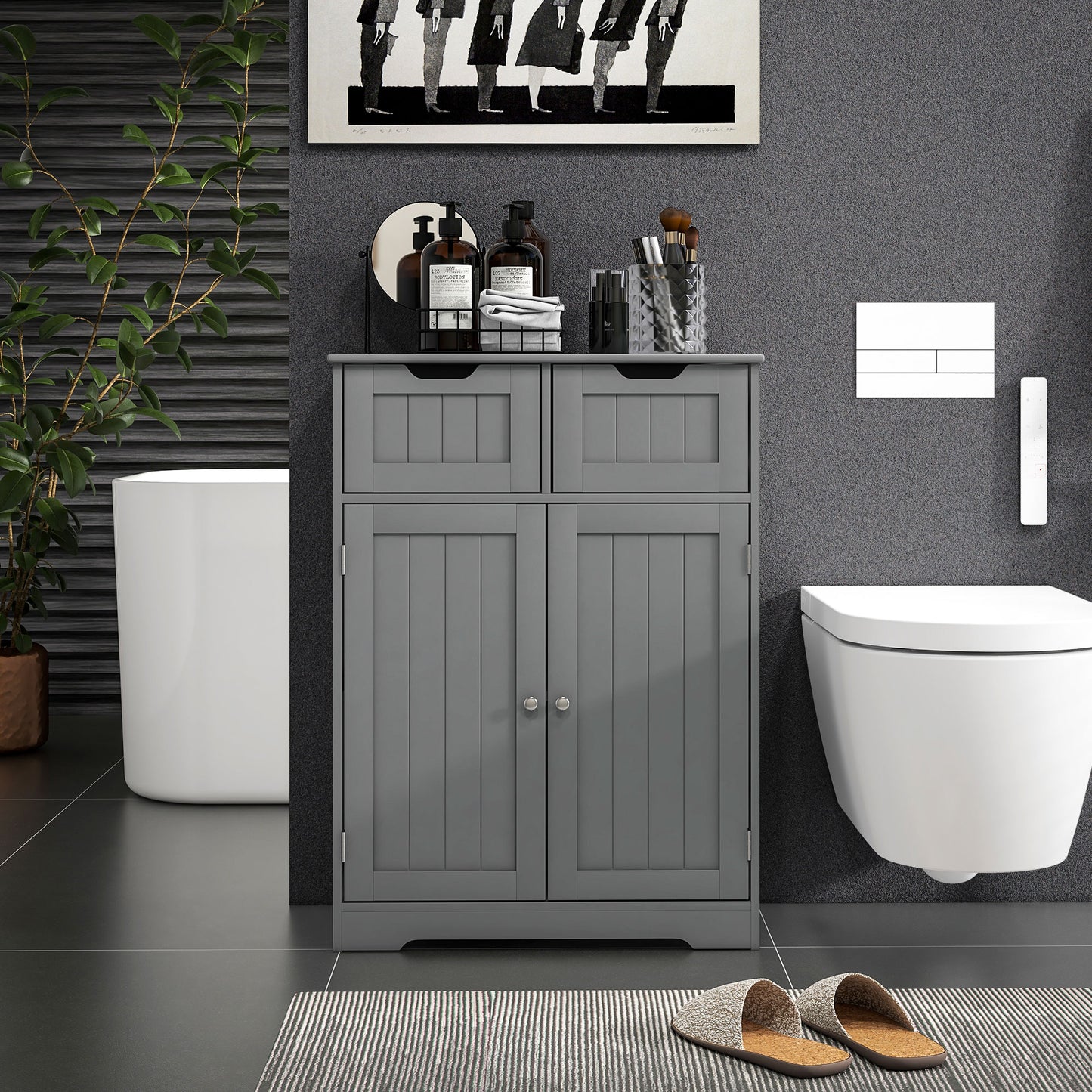 Bathroom Cabinet, Bathroom Storage Cabinet with 2 Drawers, Adjustable Shelf for Living Room, Entryway, Grey Bathroom Cabinets   at Gallery Canada