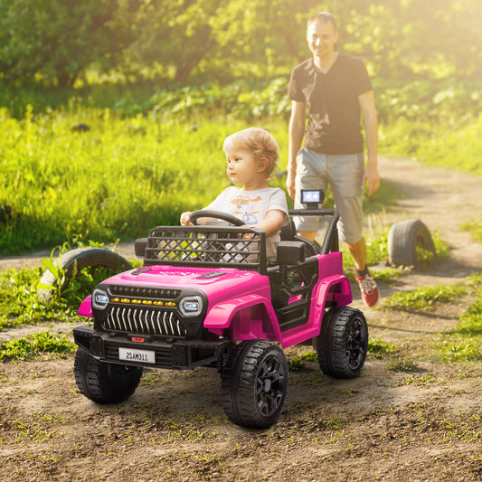 12V Ride on Truck, Electric Car for Kids with Remote Control, Suspension, 3 Speeds, USB Music Headlights, Pink Electric Toy Cars   at Gallery Canada