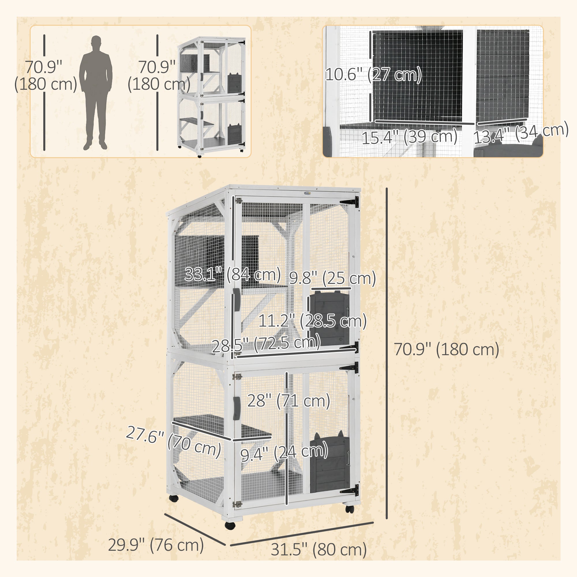 Catio Outdoor, Elevated Design, with Wheels, Resting Box, Water-Resistant, Multi Platforms, White &; Grey Outdoor Cat Enclosures at Gallery Canada