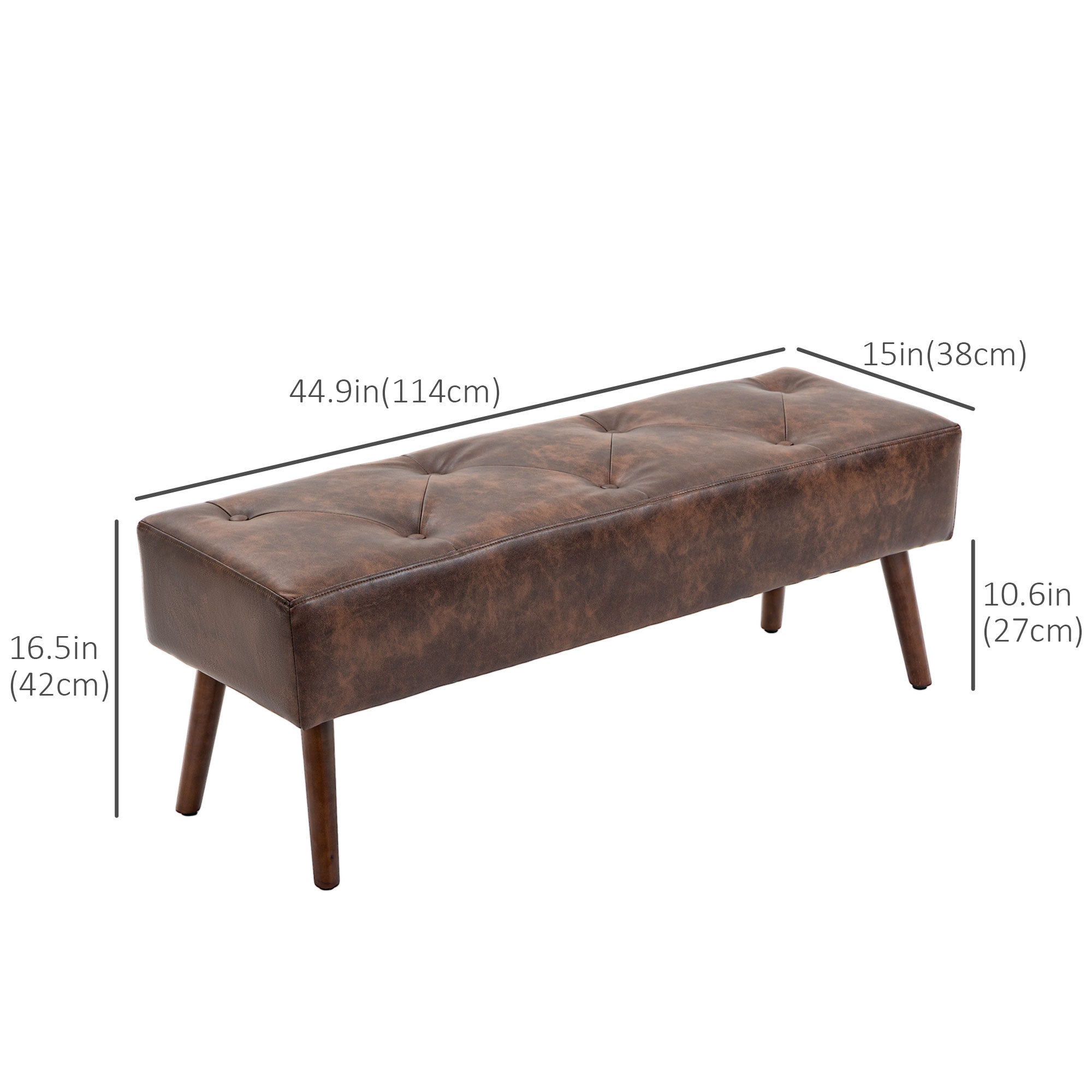 Bedroom Bench, End of Bed Bench with Button Tufted Design, PU Leather Upholstered Entryway Bench with Wood Legs, Brown Storage Ottomans & Benches   at Gallery Canada